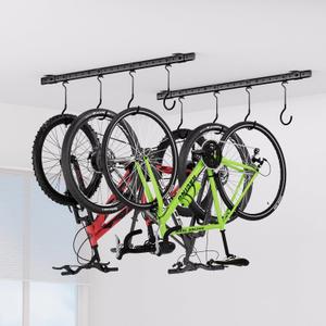 Urban Deco Ceiling Mounted Bike Rack for Garage, Indoor Metal Bike Hanger with 8 Adjustable Ceiling Hooks Hold 48 Bikes, Space Saving Garage Bike Storage for Storing Bike (2Piece Set)
