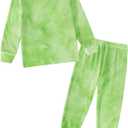 Jimonda Soft Pajamas Kid Boys/Girls Clothes long sleeve 2pc Tee/Pants Pjs Set Toddler tie dye Fluff Sleepwear Outfits 2T-14Y (9-10 Years, Green)