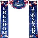 4th of July Patriotic Decorations Set Celebrate with 2Pcs American Flag Porch Signs with Stars and Stripes and 1Pcs Pleated Fan Flag for 250th Anniversary Day Outdoor Indoor (Blue)