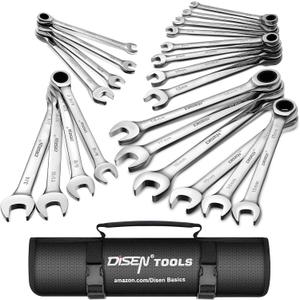 DISEN 22 PCS Ratcheting Wrenches Set, Combination Wrenches Set SAE & Metric Standard, 1/4" to 3/4" and 6-18mm Size, CR-V Steel, 12 Points 72-Teeth