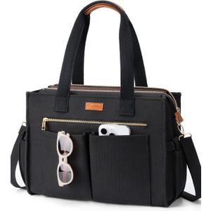 Canvas Tote Bag for Women, 15-Pockets Work Laptop Tote Purse Large Crossbody Nurse Teacher Bible Bag for School Travel Daily | with Strap & Zipper, Multi Compartment, Stand Upright Stably, College Shoulder Bag, Clinical Nursing Bag, Mothers Day Gifts