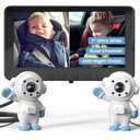 GROWNSY Dual Car Camera Baby Monitor, 7" 1080P AHD Car Camera for 2kids, Backseat Mirror for Baby Rear Facing with Infrared Night Vision, Easily Observe Baby's Every Move (White)