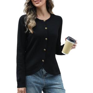 CiCiBird Women Striped Cardigan Sweaters 2025 Fall Button Knit Jacket Trendy Casual Long Sleeve Coat (Black, S)