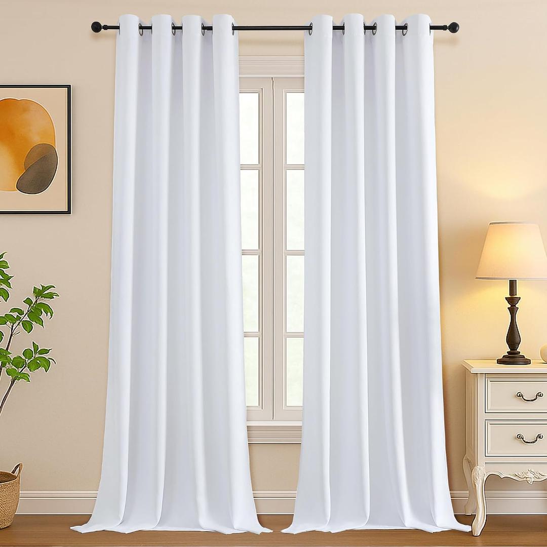 Pure White Curtains for Bedroom Living Room, 2 Panels Set, W50 x L90 Inch