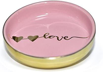 Exembe Ceramic Tray Love Dish Bowl Jewelry Holder Trinket Tray for Rings Earrings Necklace Organizer,Bridesmaid Christmas Birthday Gift for Women Girls