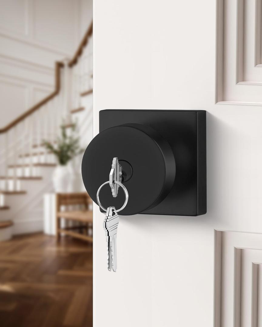 Black Door Knob with Lock and Key, Heavy Duty Keyed Entry Door Knob, Zinc Alloy Matte Black Exterior Door Knobs with Lock(1 Pack)