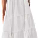 BTFBM Women Summer Dresses 2025 Casual Spring Clothes Sleeveless Halter Neck A-Line Tiered Mini Dress Beach Sundress (White) S