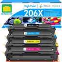 206X Toner Cartridges 4 Pack High Yield: MFP M283fdw M283cdw M255dw 206A 206 Set Compatible Replacement for HP 206X for HP Color LaserJet Pro MFP M283fdw M283cdw M283 Printer Ink (with Chip -B/C/Y/M)