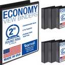 Samsill 2 Inch 3 Ring Binders, Economy Round Ring, Clear View Cover, 425 Sheet Capacity - for School, Home, Office - Black, 6 Pack