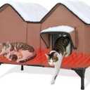 Heated Cat House for Outside Winter, Extra Large Heated Outdoor Cat House Weatherproof, Elevated Bed, Escape Door, Insulated Outdoor Cat Shelter with Heater for Multiple Cats Feral Stray Kitty