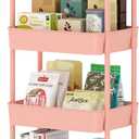 Sywhitta 4-Tier Plastic Rolling Utility Cart with Handle, Multi-Functional Storage Trolley for Office, Living Room, Kitchen, Movable Storage Organizer with Wheels, Pink