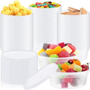 Thenshop 100 Pcs 8 oz Deli Containers with Lids Food Storage Plastic Snack Freezer Containers for Food Soup Yogurt Ice Cream Juice