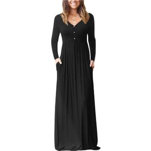 GRECERELLE Womens Long Sleeve V Neck Casual Button Maxi Dress 2025 with Pockets (XX-Large, 01 Black)