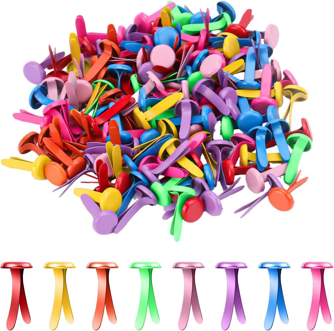 3 x 150pcs Metal Paper Clips for Crafts, 0.31x0.67in Mix-Color Paper Fasteners Round Head Split Pins Smooth Mini Brads for DIY Scrapbooks Cards Photo Walls