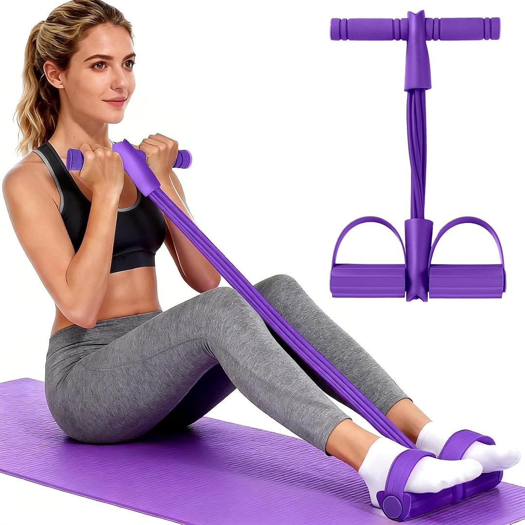 Pedal Resistance Band with Handle, Aturien Adjustable Powerful 4-Tube Elastic Bands for Exercise, Multifunctional Foot Pedal Puller, Home Workout Equipment for Legs Arms Abs