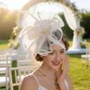 Women Fascinators Hats Flower Fascinators with Headband and Clip Tea Party Headwear for Women and Girls (Beige)