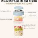 4 Pack Overnight Oats Containers with Lids and Handles, Folding Spoons & Divided Compartments for Fruit & Nuts, 16oz Glass Mason Jars for Oatmeal Yogurt Container with lids (Cream/Blue/Gray/Pink)