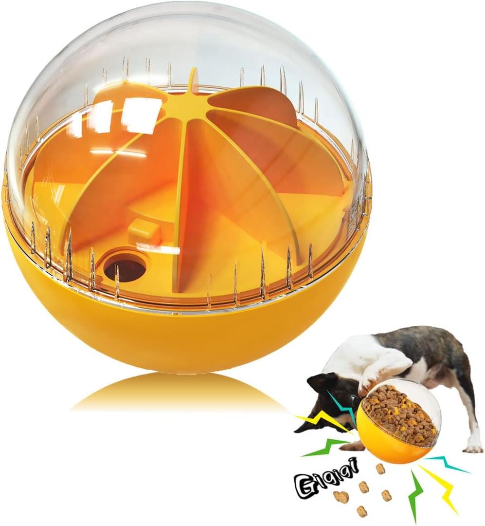 Dog Toys Balls, Interactive Puzzle Treat Dispensing Squeaky Balls for Puppy Large Dogs, Chewer Dog Gifts (Orange) (LEVEL-1)