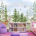 Forest Animals Kids Wallpaper Peel and Stick Nursery Pine Tree Self Adhesive Wall Mural for Children's Room Bedroom 137"x100"