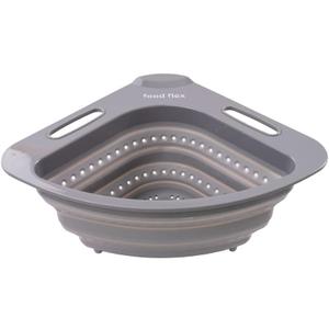 Collapsible Corner Colander for Sink  Foldable Space-Saving Kitchen Strainer for Fruits, Veggies & Pasta  3.5 Quart BPA-Free, Hands-Free Rinsing & Draining (Grey) (Gray)