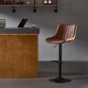 Bar Stools Set of 1,Swivel Counter Height Bar Stools, Adjustable PU Leather Bar Chairs with Back and Footrest, Modern Armless Counter Stools, Island Chairs for Bar Kitchen, Brown
