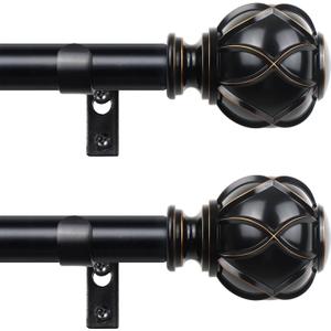 Black Curtain Rods 2 Pack, HOTOZON Curtain Rods for Windows 48 to 84 Inch, 3/4 Inch New Splicing Window Rods for Windows, Single Drapery Rod with Netted Finials