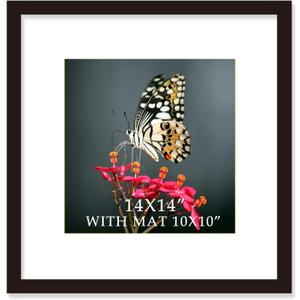 14x14 Frame Black With Mat 10x10 Solid Wood Picture Frames Wall Mounting (1 pack, 14x14 Inch)