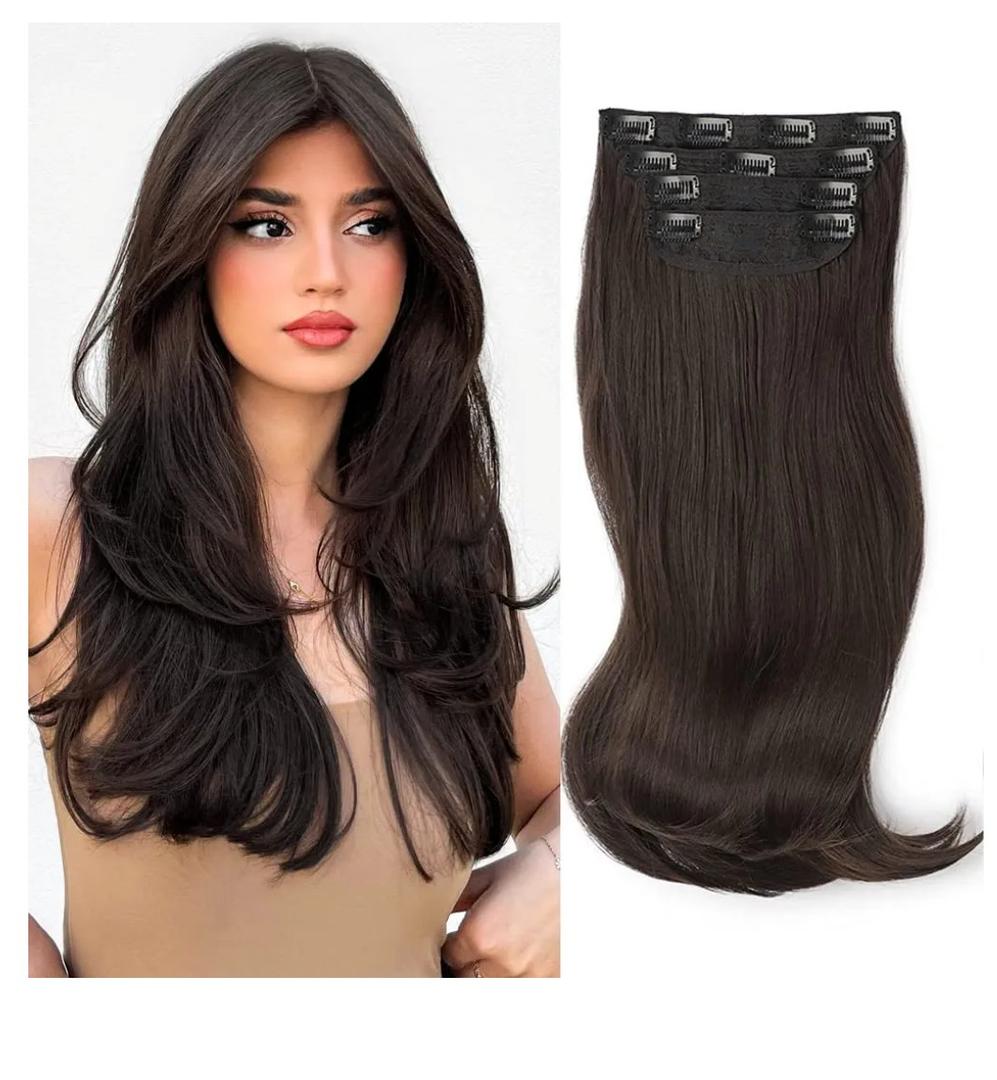 Dark Brown Hair Extensions Long Layered Clip in Hair Extensions 20 Inch Hair Extension for Women Daily Use