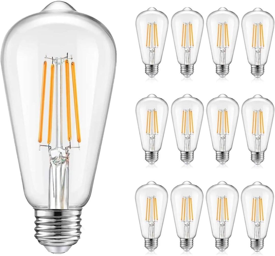 12 Pack Dimmable LED Light Bulbs 40 Watt Equivalent, Vintage E26 Edison Bulbs, 2700K Soft Warm White 4W LED Bulbs, Antique Filament Decorative Light Bulbs for Light Fixtures