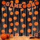 2 Pack Basketball Party Decorations 3.3 x 6.6 ft Basketball Foil Fringe Curtains Black and Orange Photo Backdrop for Sports Party Birthday Race Day
