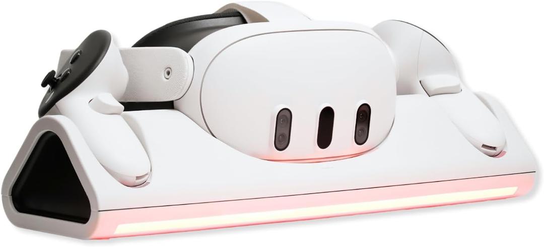 Tilted Nation Charging Dock - Fast Magnetic Charging with Rechargeable Controller Batteries - 3 Docking Station - 12 RGB Modes - VR 3 Accessories for Organization