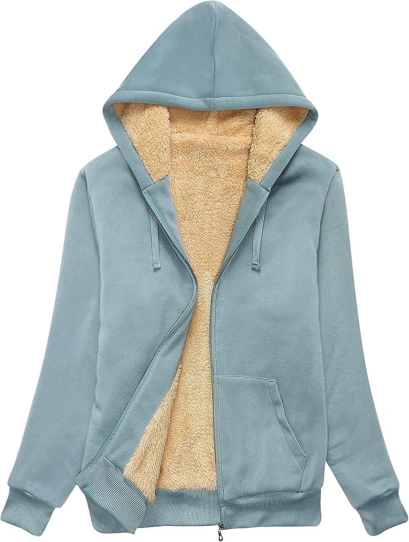 SWISSWELL Hoodies for Women Winter Fleece Sweatshirt - Full Zip Up Thick Sherpa Lined Hooded Jacket Green, Medium