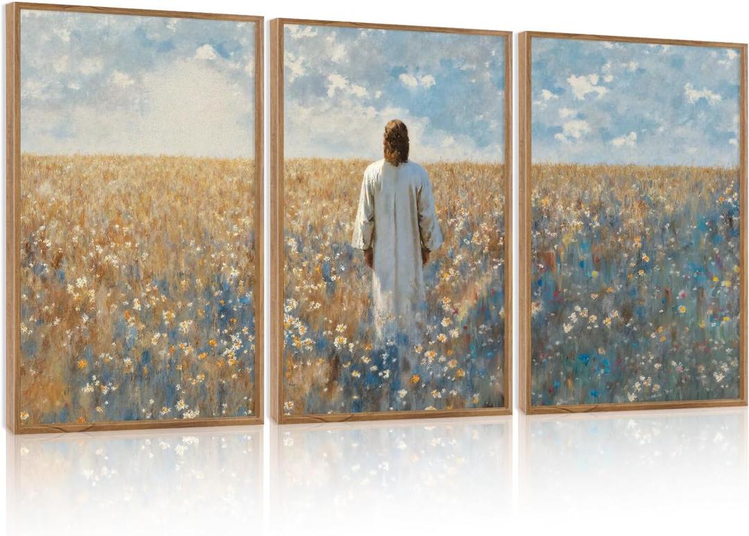 CHDITB Inspirational Jesus Framed Canvas Wall Art Set, Christian Spiritual Wall Decor, Modern Divine Artwork Painting, Vintage Religious Art Prints for Living Room Bedroom Church Decoration Jesus, 16"L x 24"W