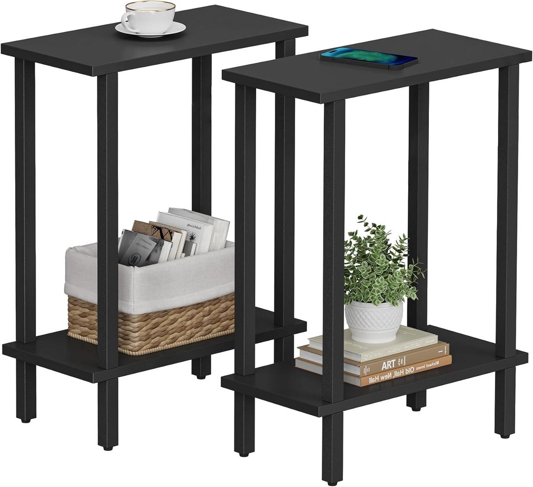 TUTOTAK Small Side Table, Narrow End Table, Set of 2, Skinny Sofa Table, Slim Nightstand, Couch Table, Living Room, Bed Room, Black TB01BK0622 (2-Tier7.9"D x 15.8"W x 22.5"H)