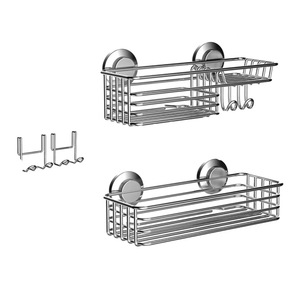 Shower Caddy Suction Cup 2 Pack With Hooks & Soap Holder, Heavy Duty Bathroom Shower Organizer, No Drilling Shelves(A12-sky Blue)