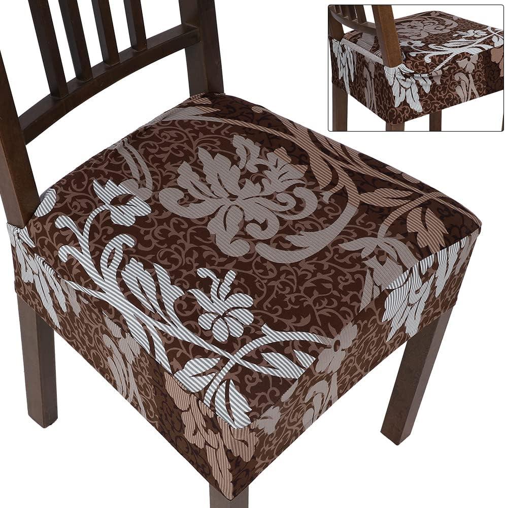 SearchI Stretch Dining Chair Seat Covers Set of 6, Soft Removable Washable Seat Covers for Dining Chairs, Dining Room Seat Cover Protector (No Rear, Brown) (6pcs)
