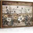 Framed Vintage Floral Wall Art Rustic Flowers Wall Decor Farmhouse Canvas Poster Picture for Home Wall Decor, Living Room and Bedroom Decor 16x24in