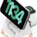 mooas Crystal Lamp 3 in 1 Mag-safe Wireless Charging Stand (White), 2 Color Nightlight, 3 in 1 wireless charger, Compatible with iPhone 12/13/14/15, Galaxy S21, S22, S23, S24, Apple watch Galaxy watch