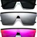3 Pieces Square Oversized Sunglasses for Women Men Flat Top Large Black Frame Fashion Shades