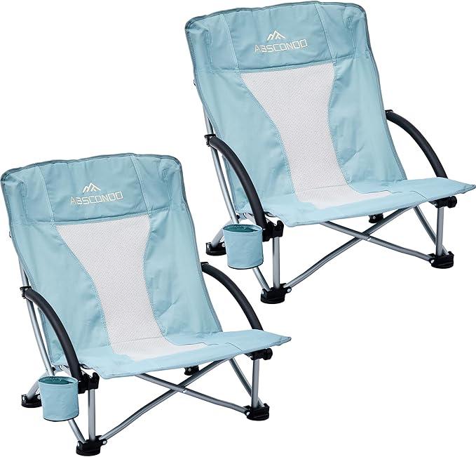 ABSCONDO Low Beach Chair for Camping, Picnic, Sporting, Lightweight Camping Chair for Adults, Folding Beach Chair with Cup Holder & Carry Bag(2pcs)