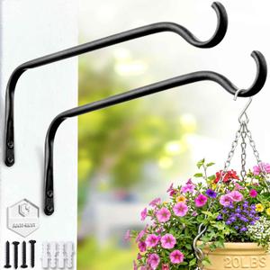 Lifyzoon Durable Plant Hangers Brackets: 2 Pack 12 Inch Outdoor Metal Hanging Plant Brackets - Rustproof Wall Hooks for Hanging Flower Basket Bird Feeders Wind Chimes and Lanterns