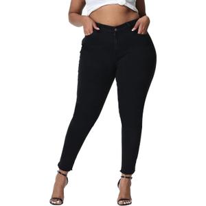 Gocolloa Womens Plus Size Skinny Jeans High Waisted Stretchy Classic Ankle Jean (Black) 16W