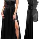 Popilush Wedding Guest Dress Formal Dresses for Women Shapewear Bodycon Fall Long Halter Cocktail Maxi Dress (Medium, Black)