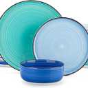 vancasso Bonita Blue Dinnerware Sets, Plates and Bowls Set for 4, 12 Pieces Stoneware Dinnerware Set, Dishwasher and Microwave Safe (12 Pieces(Service for 4))