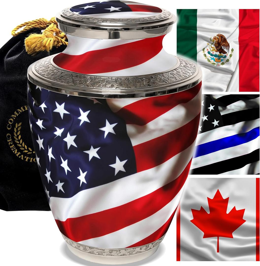 Commemorative Cremation Urns for Human Ashes Adult Male Urn for Ashes for Men - Personalized Decorative Urns - Patriotic and Military Urn Handcrafted for Veteran (Large American Flag)