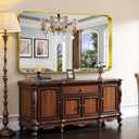 CIRCUMI Gold Bathroom Mirror, 36"x60" Rectangular Mirror with Deep Metal Frame, Rounded Corner, Tempered Glass, Large Mirror for Wall, Over 2 Sinks, Installed Vertically/Horizontally, Crystal-Clear