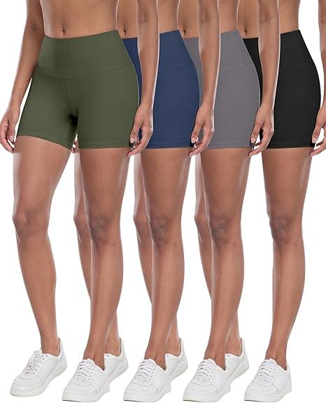 CHRLEISURE High Waisted Spandex Biker Shorts, Workout Booty Soft Yoga Shorts for Women (5" Black, DGray, Navy, Green, L)