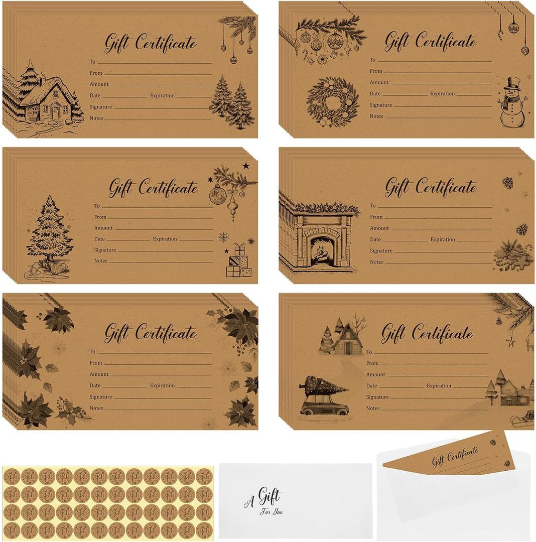 96 Set Gift Certificates for Business, Included Blank Certificate Cards with Gold Foil Envelopes and Stickers for Women Birthday Beauty Salon Restaurants Customer (Vintage)