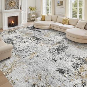 10x14 Area Rug for Living Room: Machine Washable Low Pile Soft Rug Non-Slip Rugs for Bedroom Nursery Dining Room | Stain Resistant Skinny Indoor for Pet Owners Families & Kids, Brown Gray