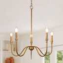 5-Light Farmhouse Chandelier Lighting Fixture, Linear Pendant Light for Kitchen Island Living Dining Room, Antique Gold Finished